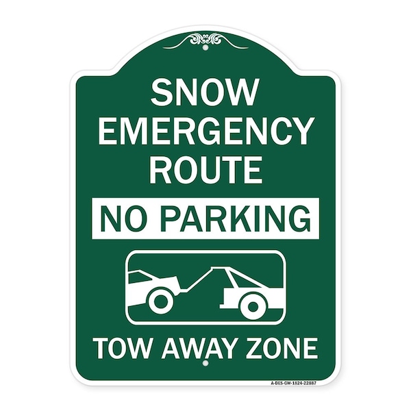 Signmission Snow Emergency Route Tow Away Zone W/ Graphic, Green & White Aluminum Sign, 18" x 24", GW-1824-22887 A-DES-GW-1824-22887 - main